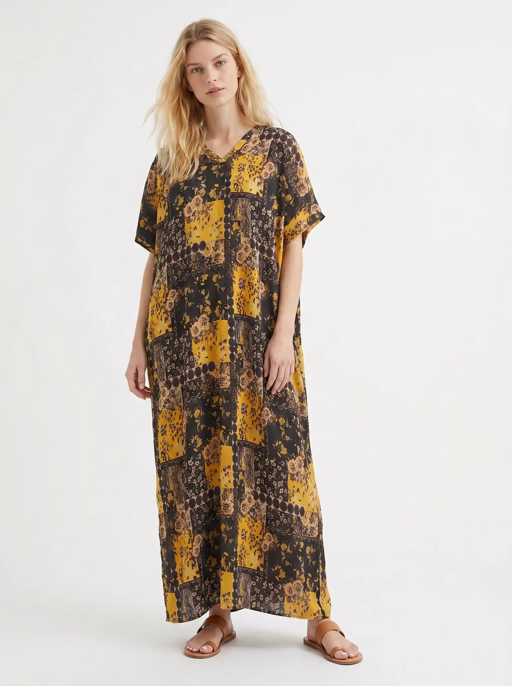 The Goldie - Black & Gold Patchwork Caftan