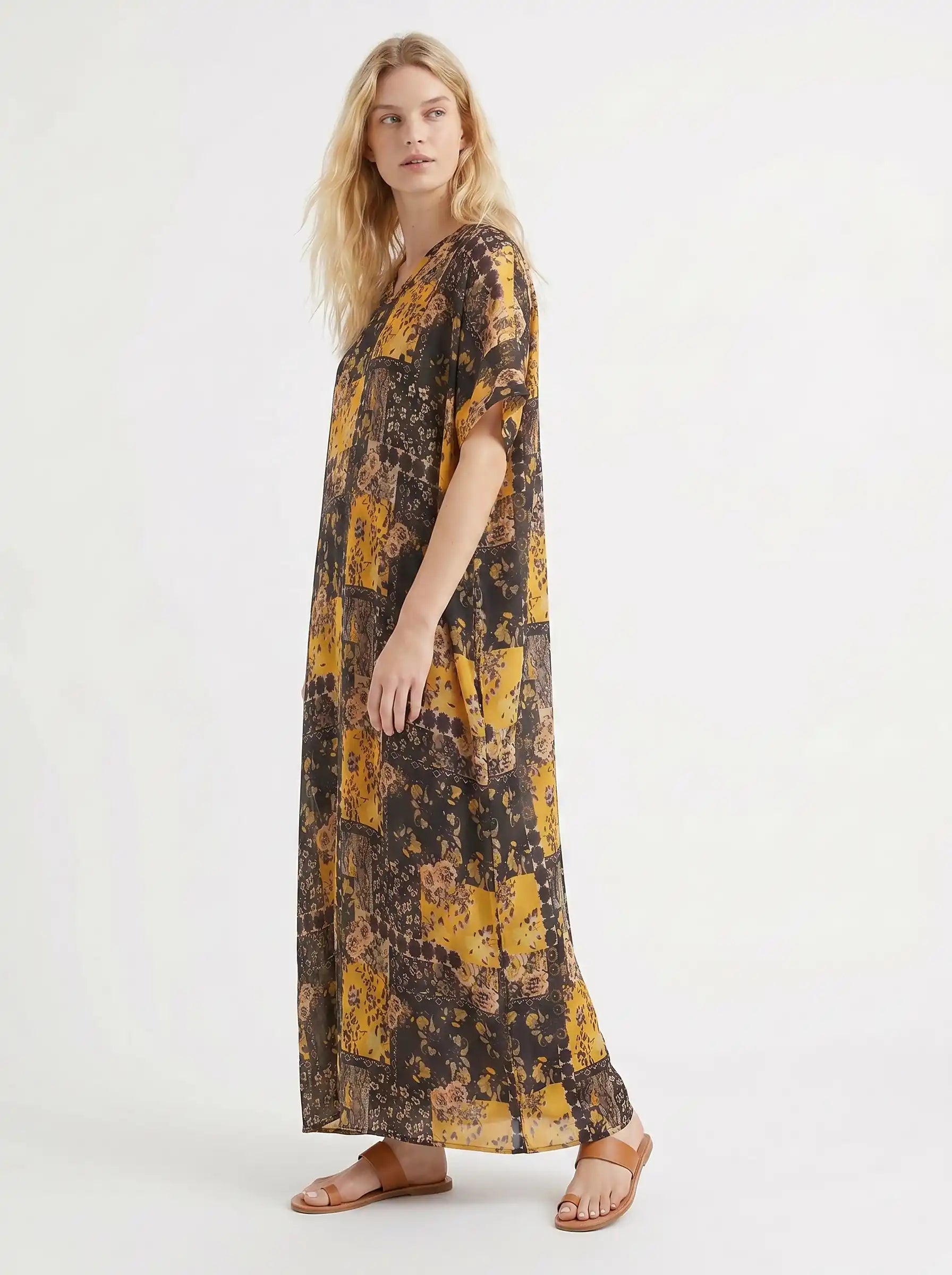 The Goldie - Black & Gold Patchwork Caftan