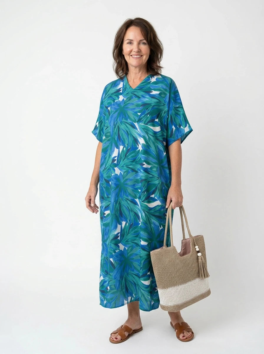 The Palma - Blue & Green Palm Caftan