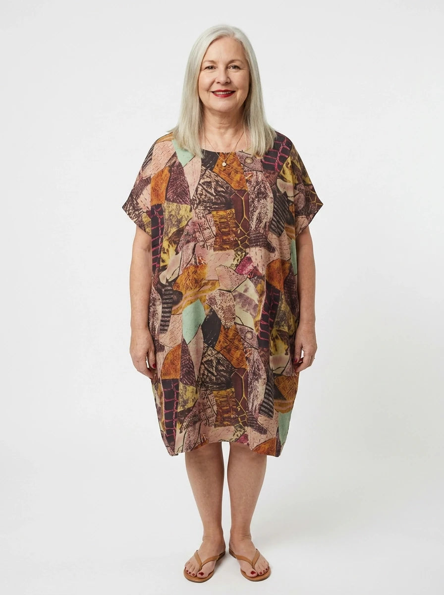 The Terra - Earthy Collage Print Dress