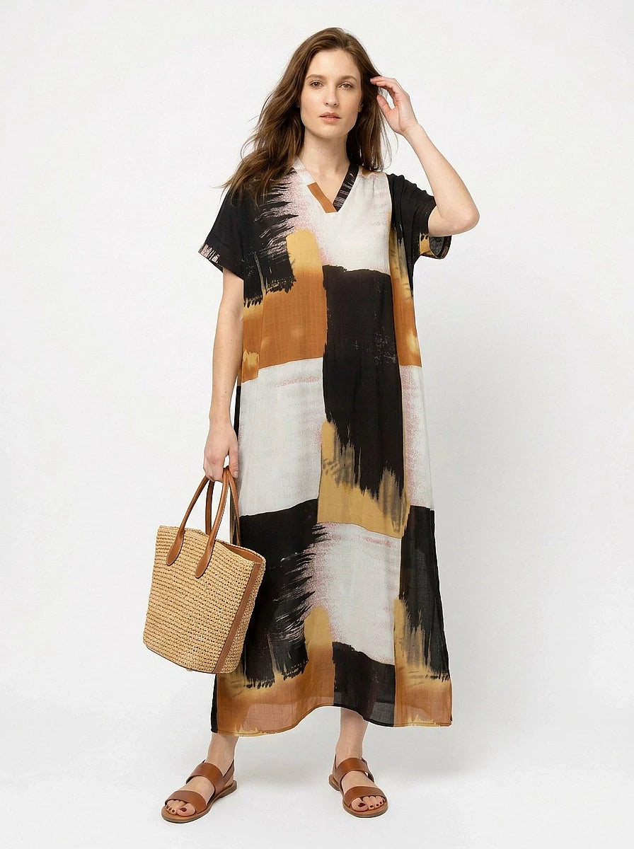 The Lennox - Black & Gold Abstract Caftan
