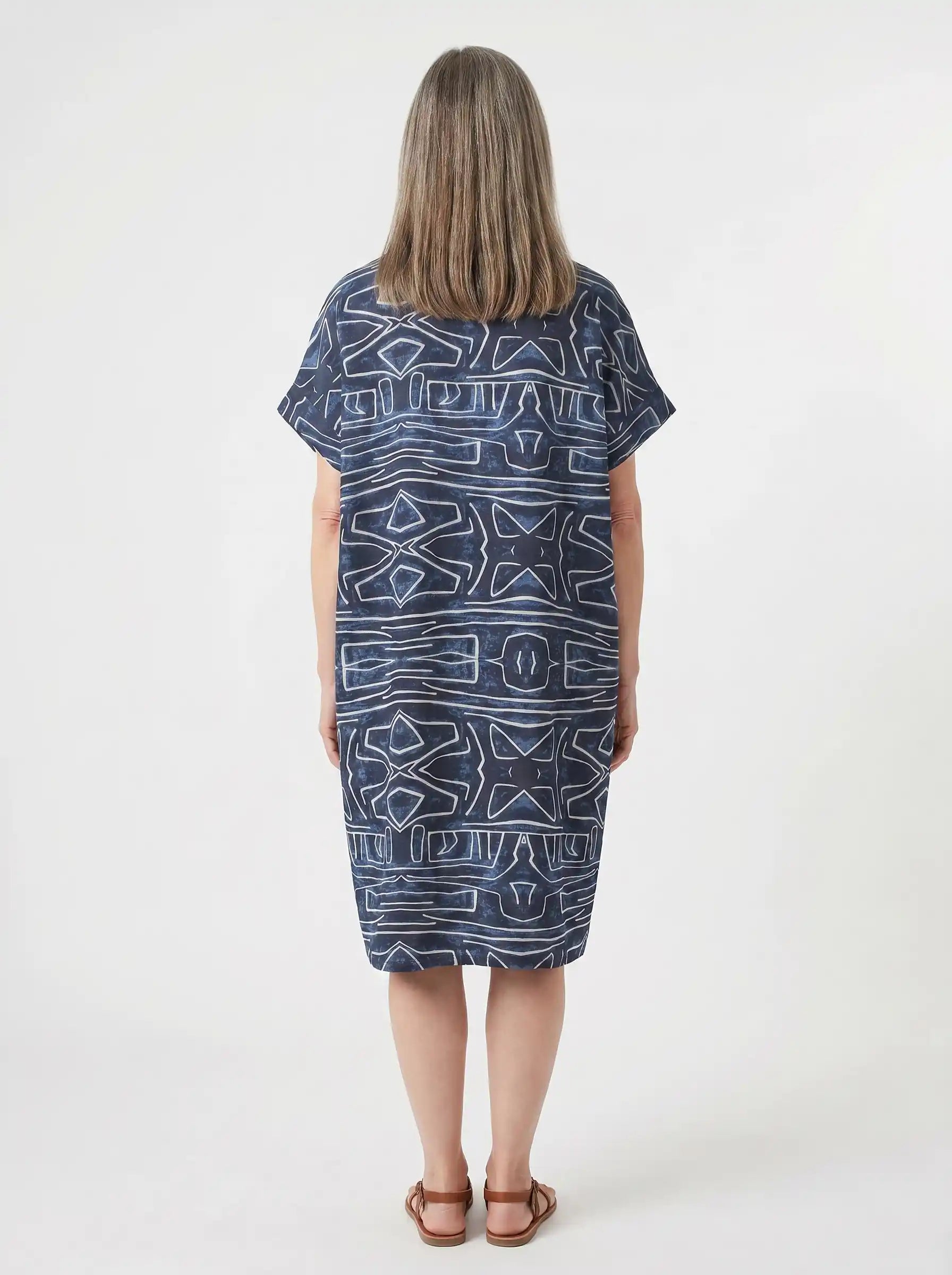 The Kuba - Navy Tribal Print Dress