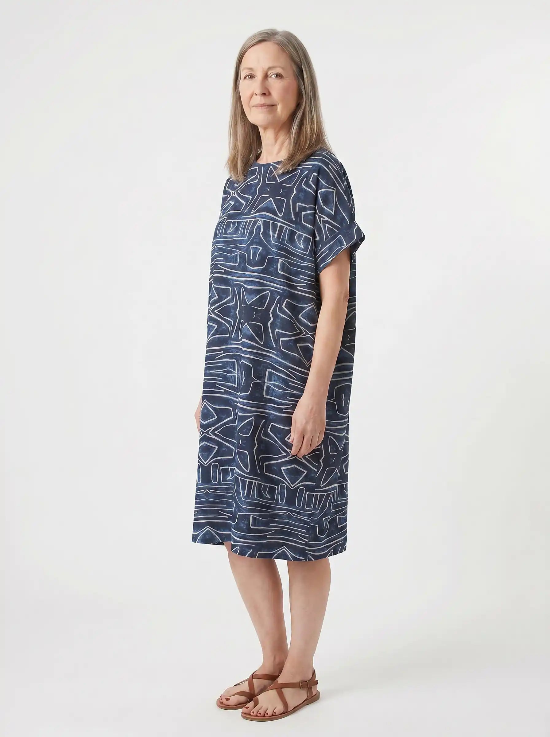 The Kuba - Navy Tribal Print Dress