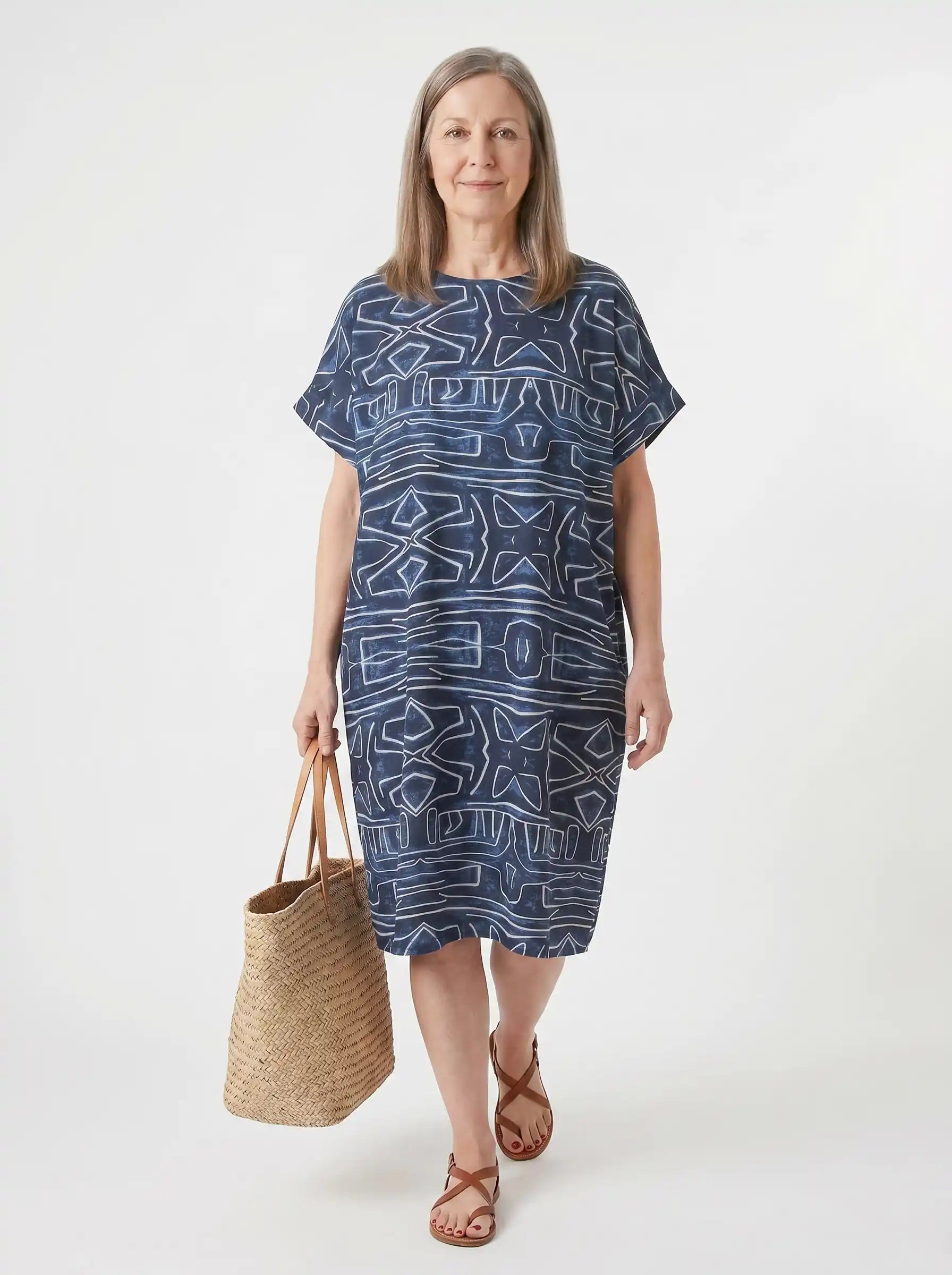 The Kuba - Navy Tribal Print Dress