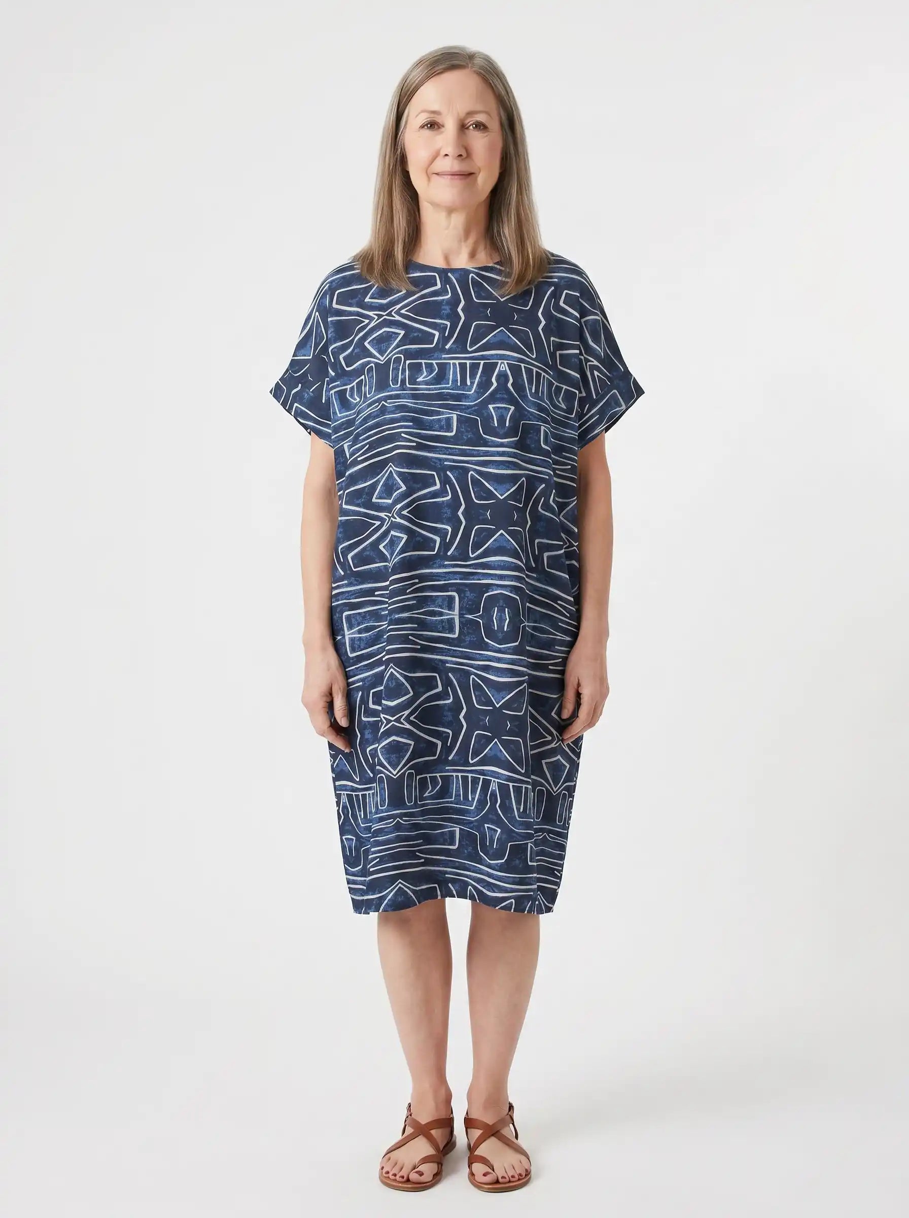 The Kuba - Navy Tribal Print Dress
