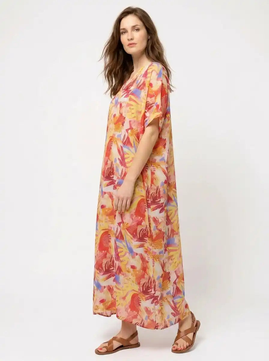 The Riviera - Tropical Brushstroke Caftan