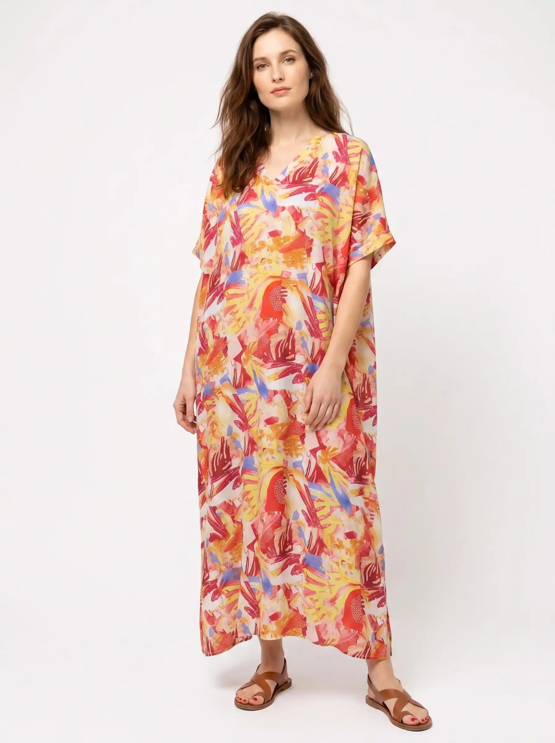 The Riviera - Tropical Brushstroke Caftan
