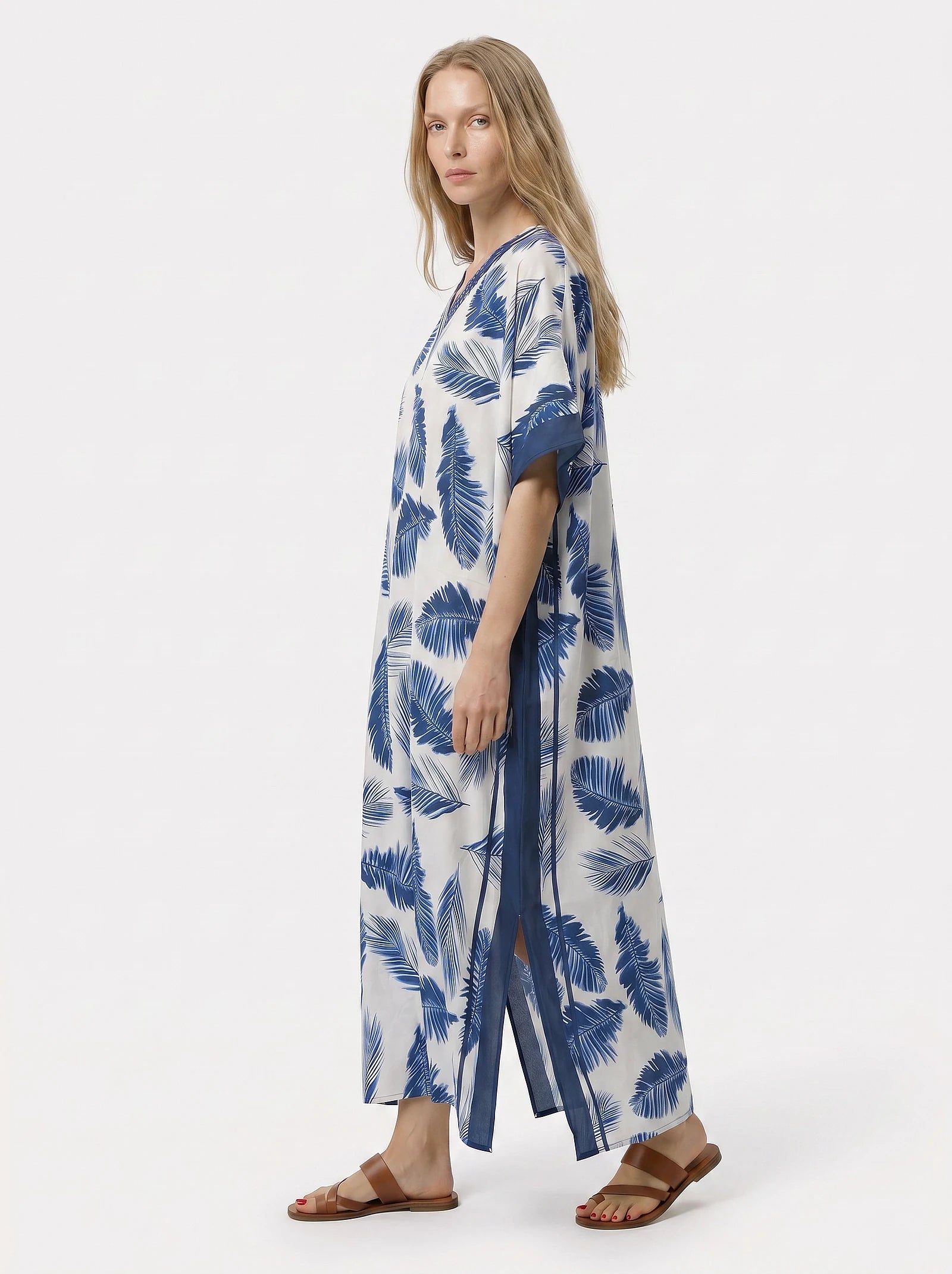 The Capri - Navy Palm Caftan