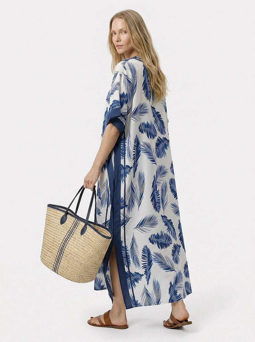 The Capri - Navy Palm Caftan