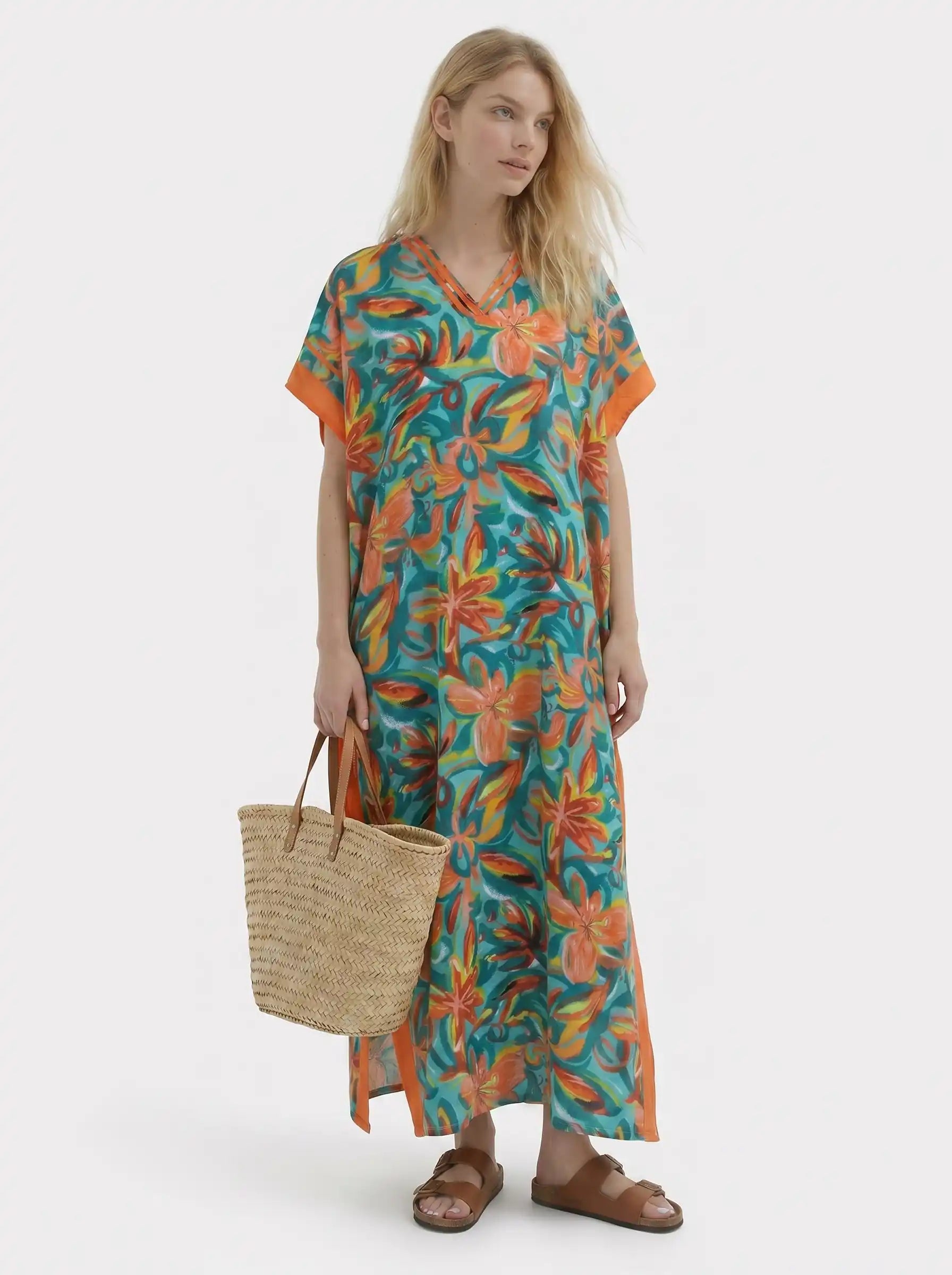 The Havana - Teal & Orange Tropical Caftan