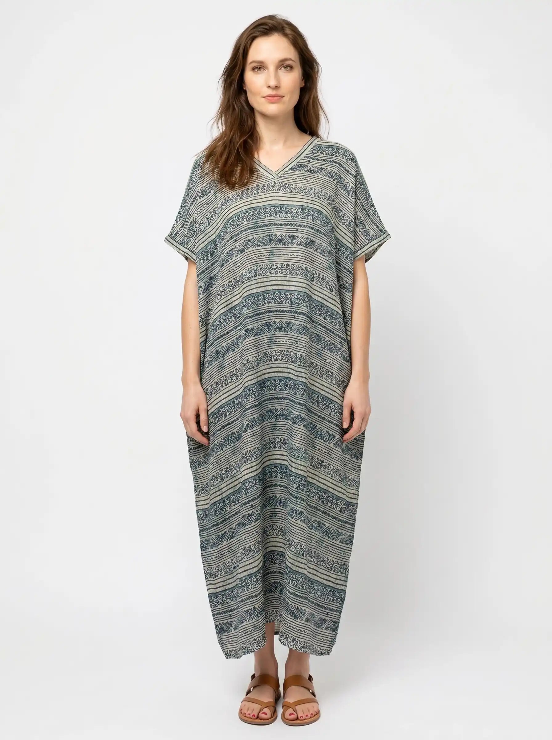 The Linen - Sage Ornamental Caftan